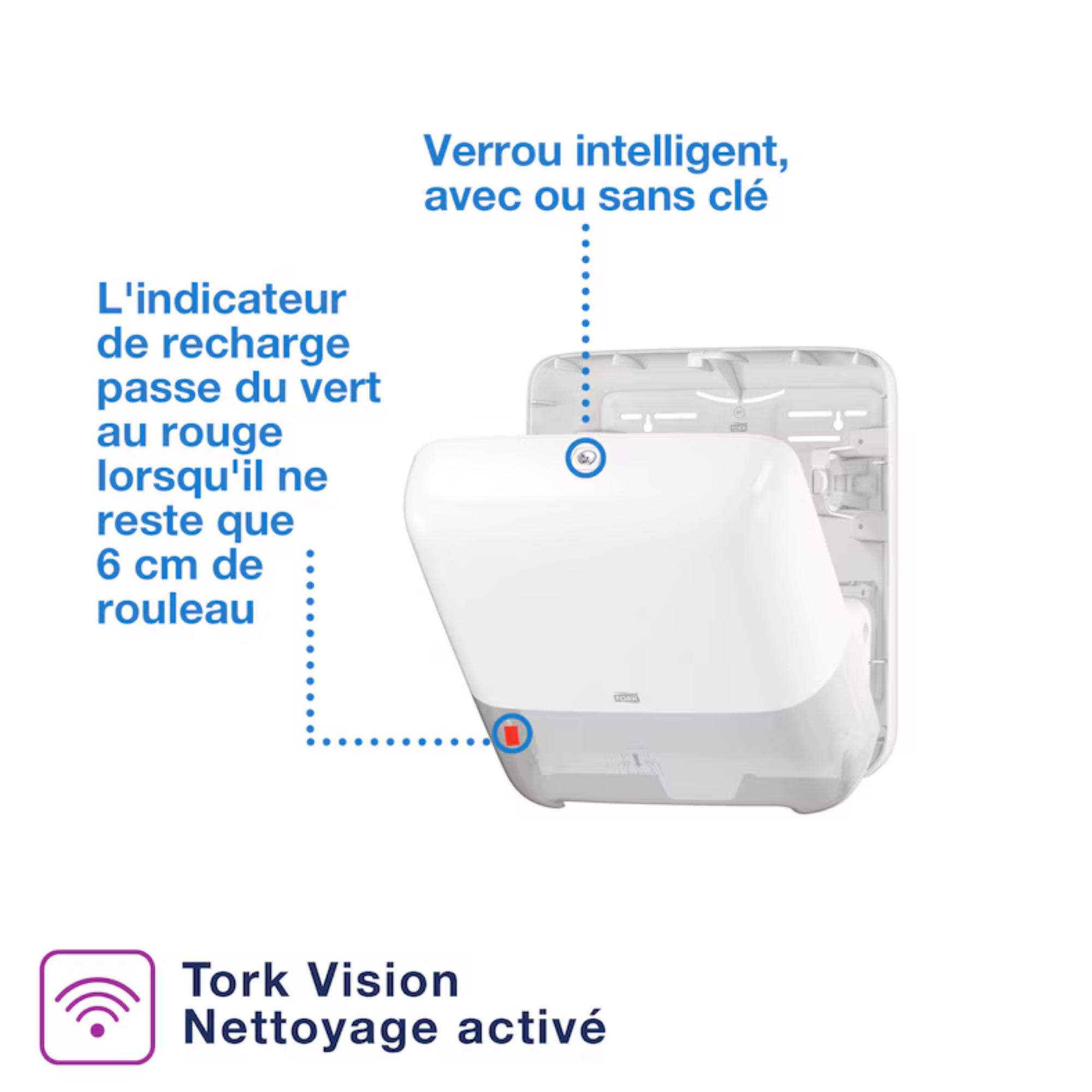 Distributeur pour rouleau d’essuie-mains H1 Tork Matic® – Blanc – TORK - My Médical