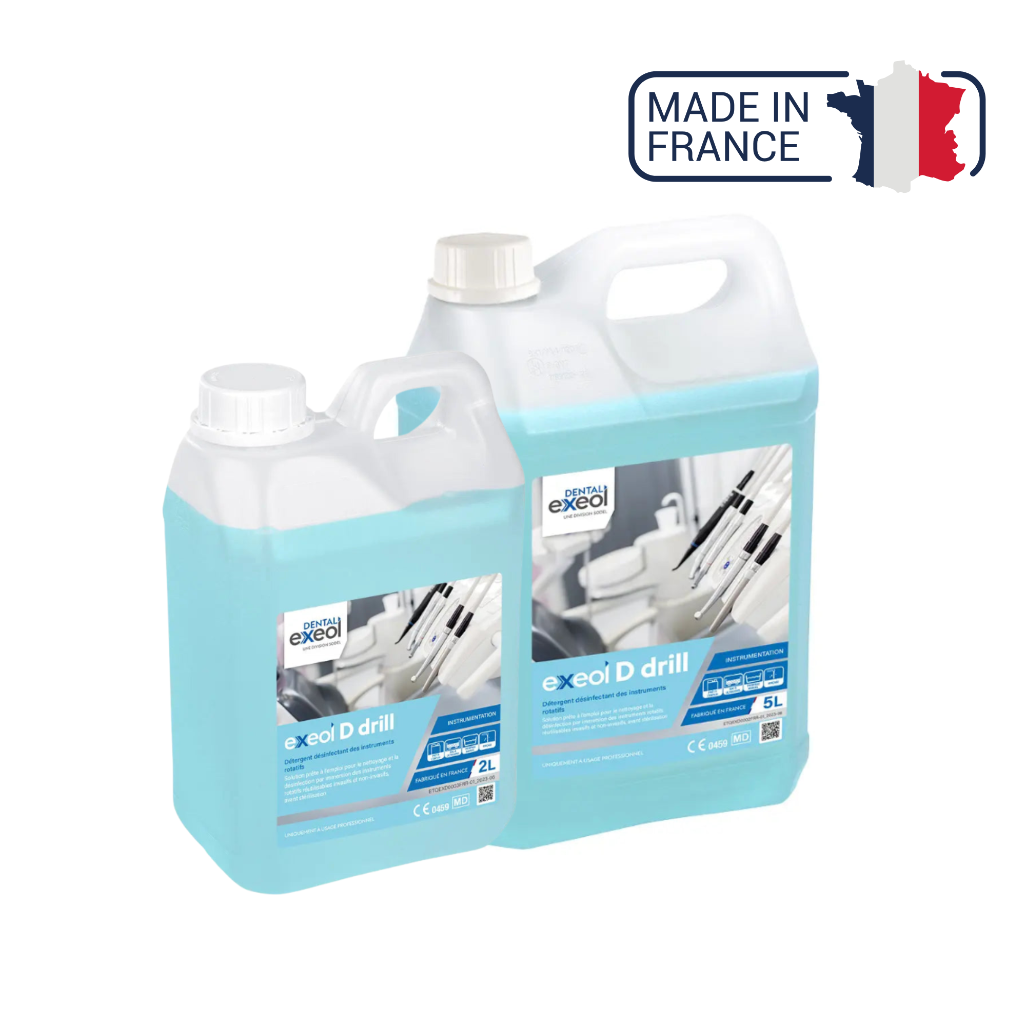 Exeol D drill - Détergent désinfectant des instruments rotatifs - 2L et 5L - Sodel - My Médical