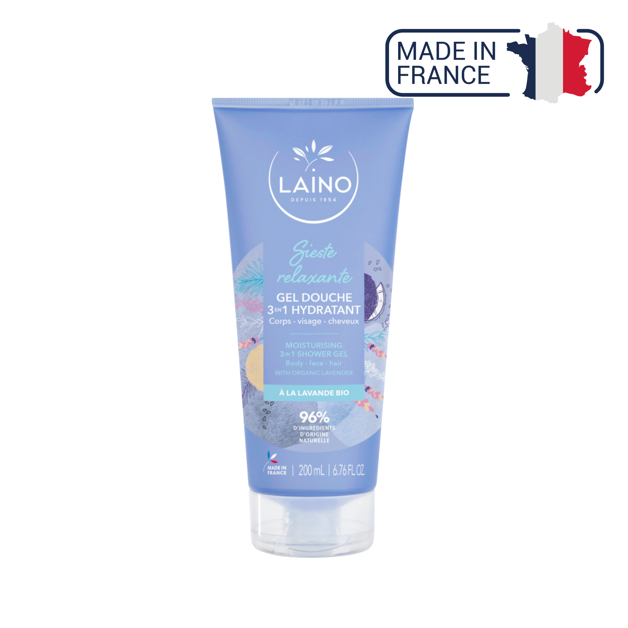 Gel Douche Hydratant - Lavande Bio - 3 en 1 - 200ml - Laino