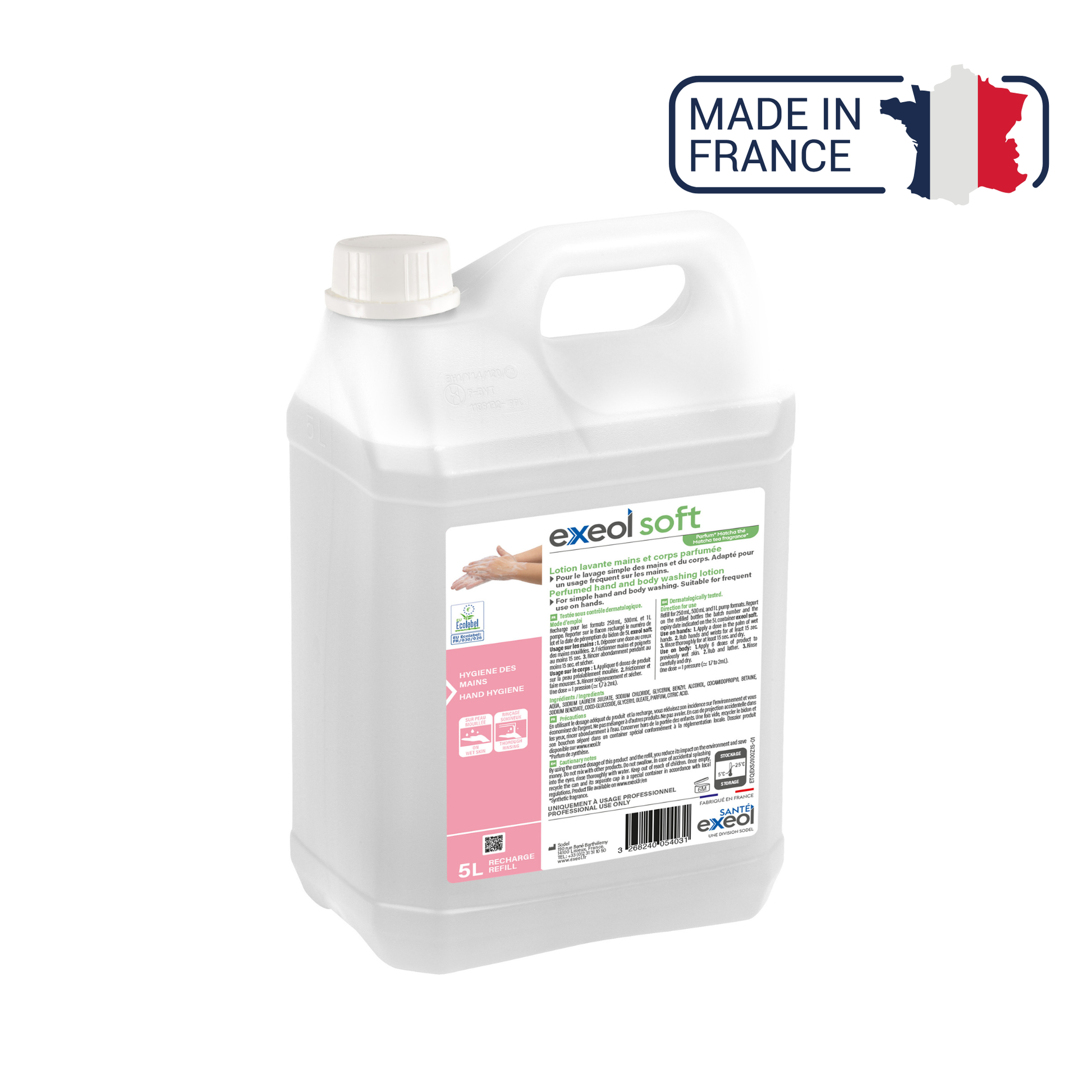 Lotion lavante mains et corps parfumée - Exeol Soft - Sodel Exeol 