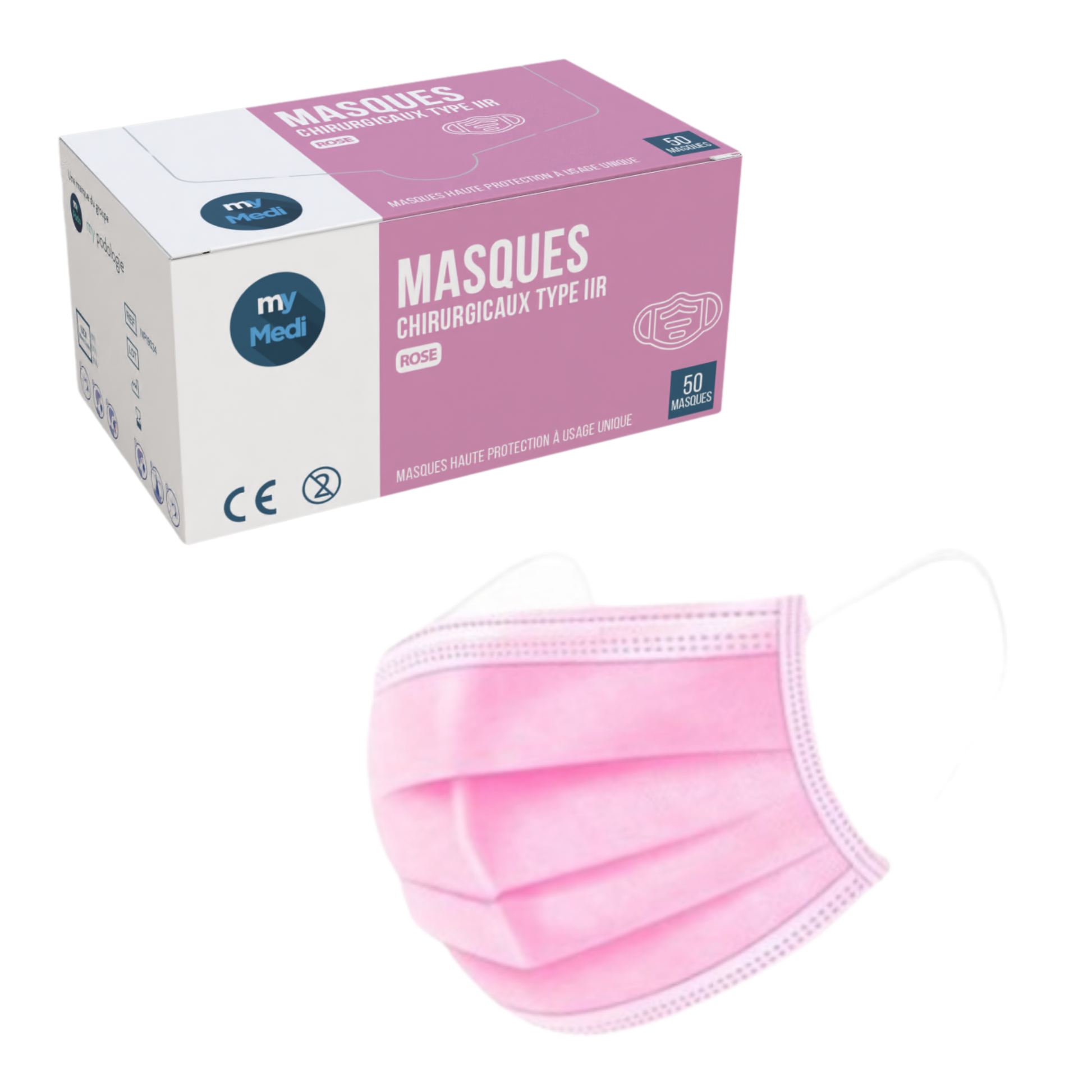 Masque chirurgical - 3 plis de type IIR - Norme EN14683 - Certification CE - Boîte de 50 masques - 3 coloris - My Médical - My Médical