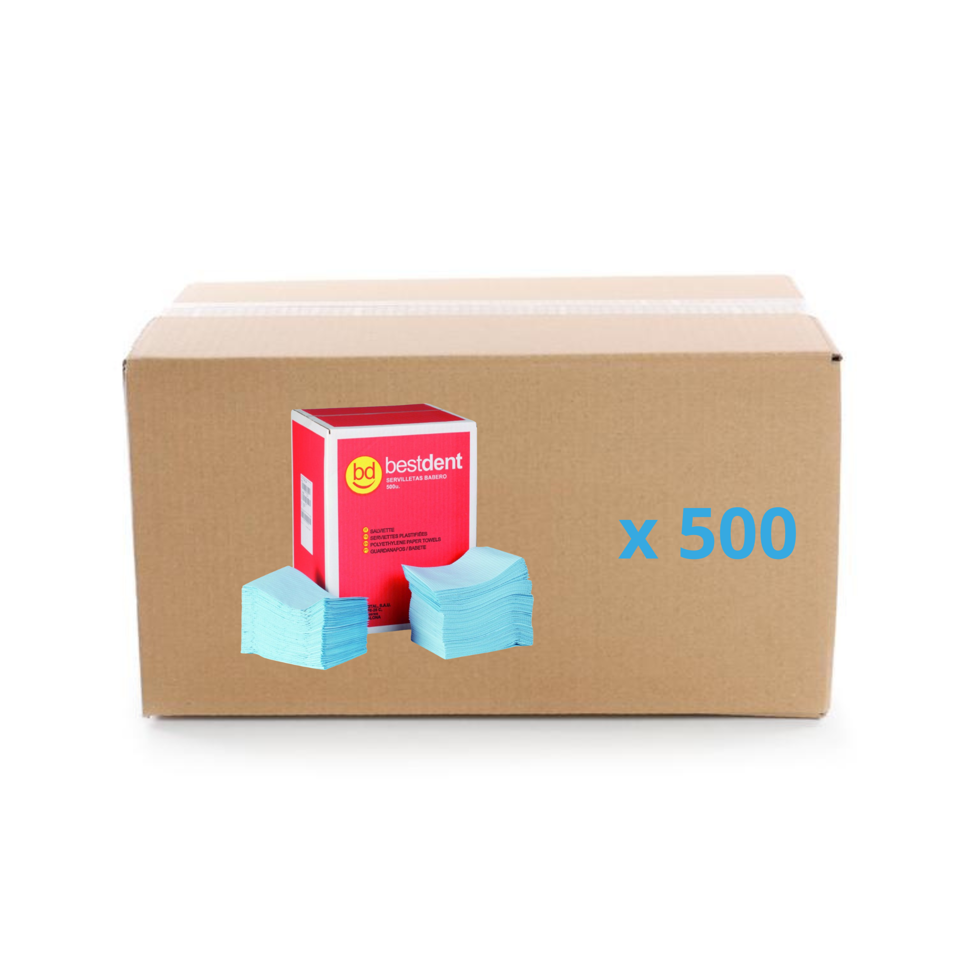 Serviettes Bavoirs plastifiées - Carton de 500 unités - 45 x 33 cm - Bestdent