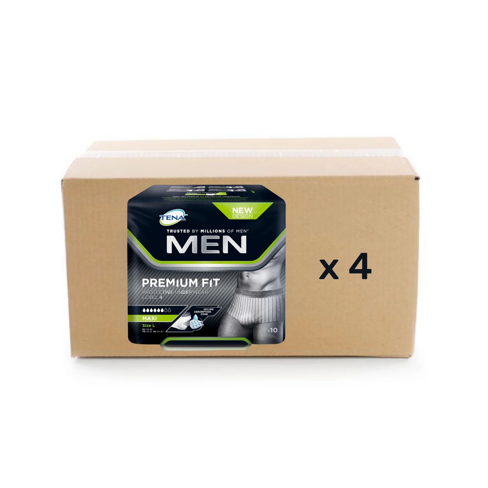 Pack 4x12/10U Protection Men Premium Fit - Nivel 4 - 6 gotas - 2 tallas - Tena
